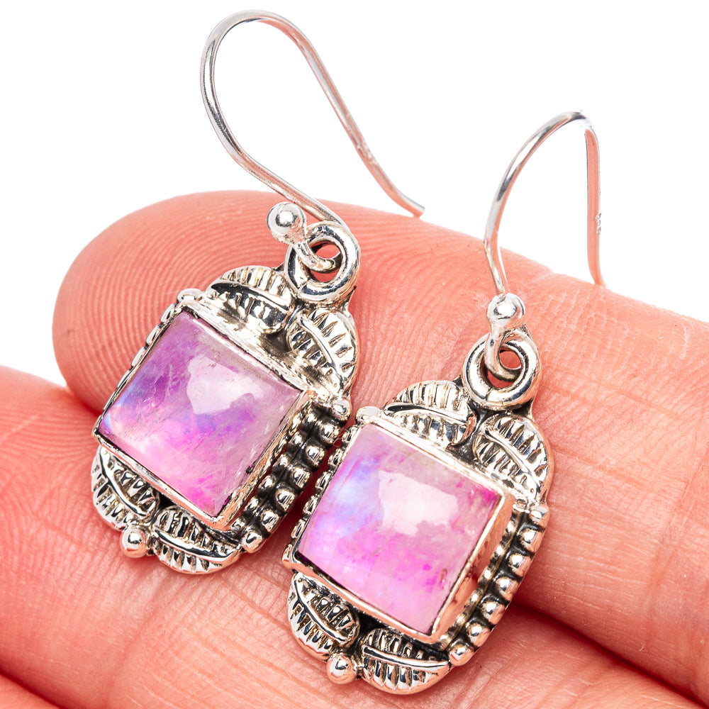 Pink Moonstone Earrings 1 3/8" (925 Sterling Silver) E1412