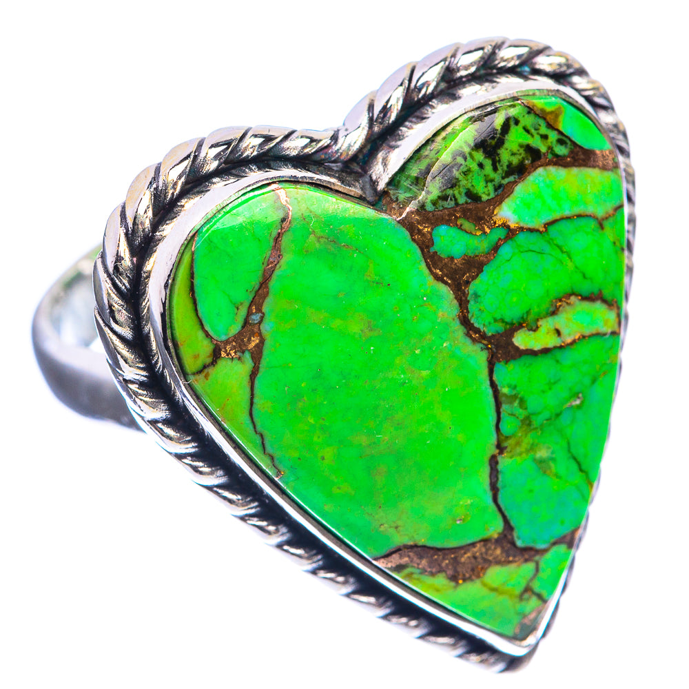 Large Green Copper Composite Turquoise 925 Sterling Silver Ring Size 6.75