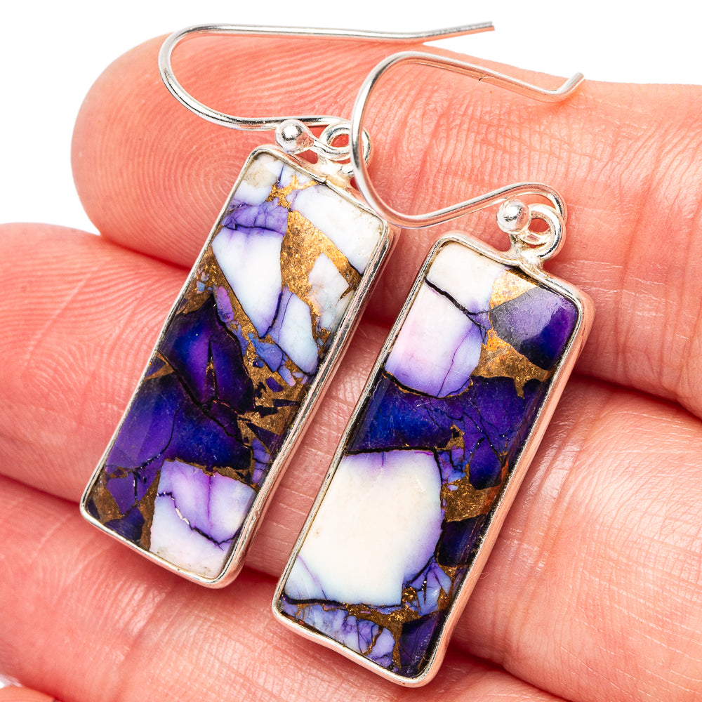 Purple Dahlia Mohave Turquoise Earrings 1 1/2" (.925 Sterling Silver)