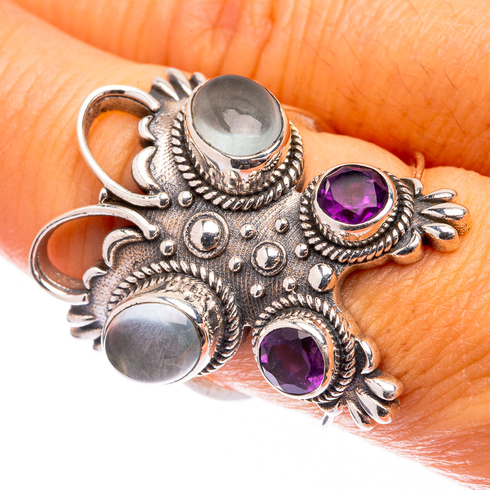 Large Aquamarine, Amethyst Ring Size 7.75 (925 Sterling Silver) R141623