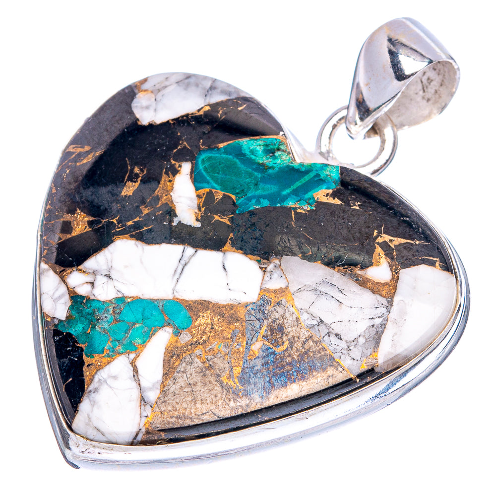 Howlite Chrysocolla Heart Pendant 1 1/2" (925 Sterling Silver) P43362