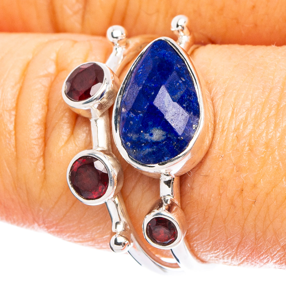 Lapis Lazuli, Garnet 925 Sterling Silver Premium Ring Size 9 (925 Sterling Silver) R6453