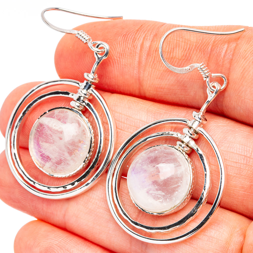 Signature Rainbow Moonstone Earrings 1 7/8" (.925 Sterling Silver)
