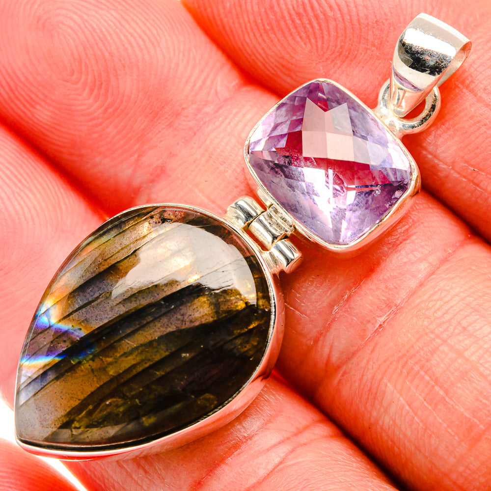 Labradorite, Amethyst Pendant 2" (925 Sterling Silver) PD38242