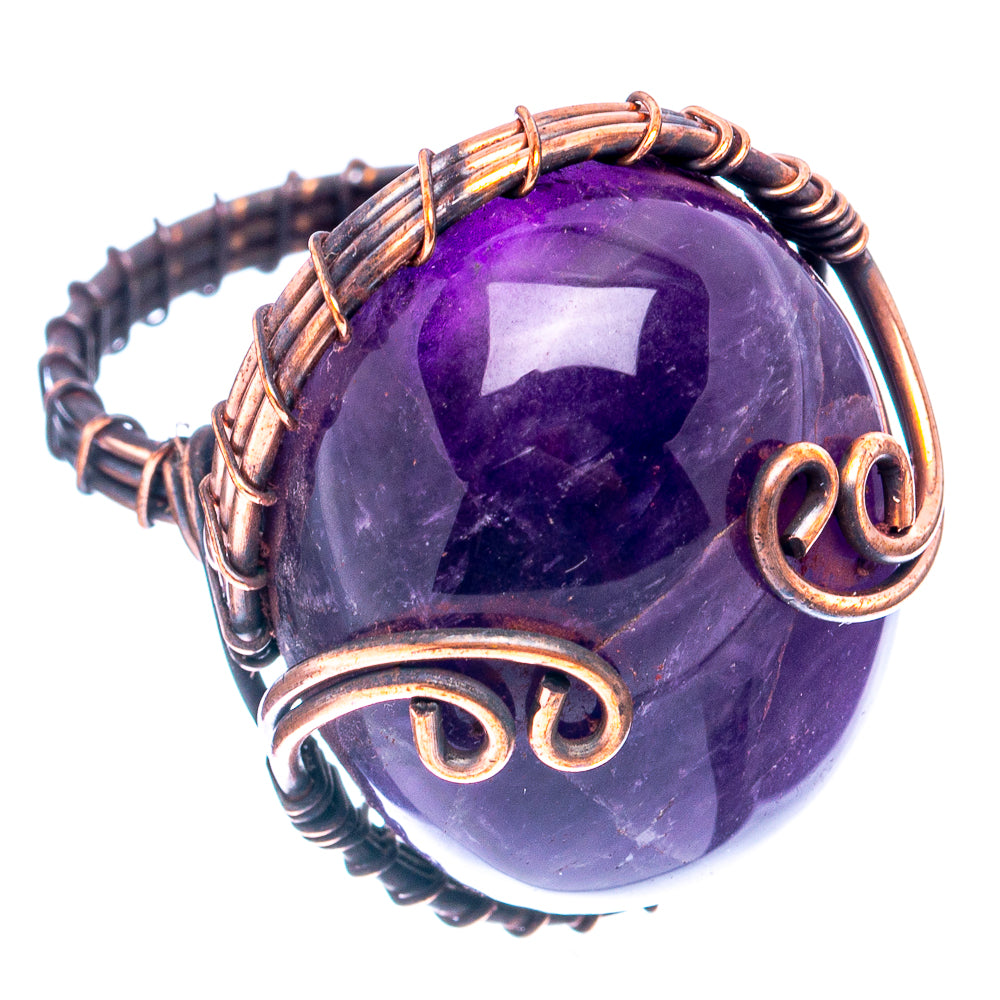 Amethyst Wire Wrap Ring Size 7.75 (Oxidized Copper)