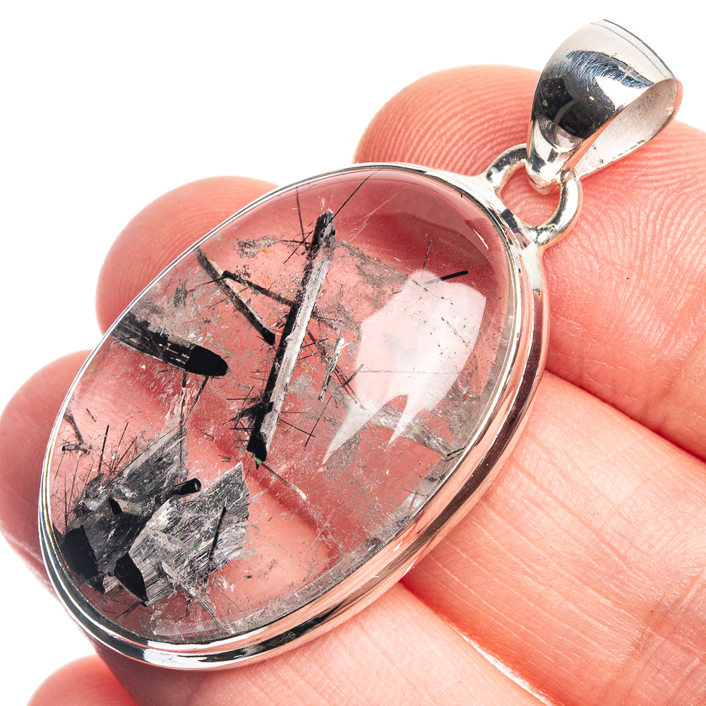Tourmalinated Quartz 925 Sterling Silver Pendant 1 3/4"