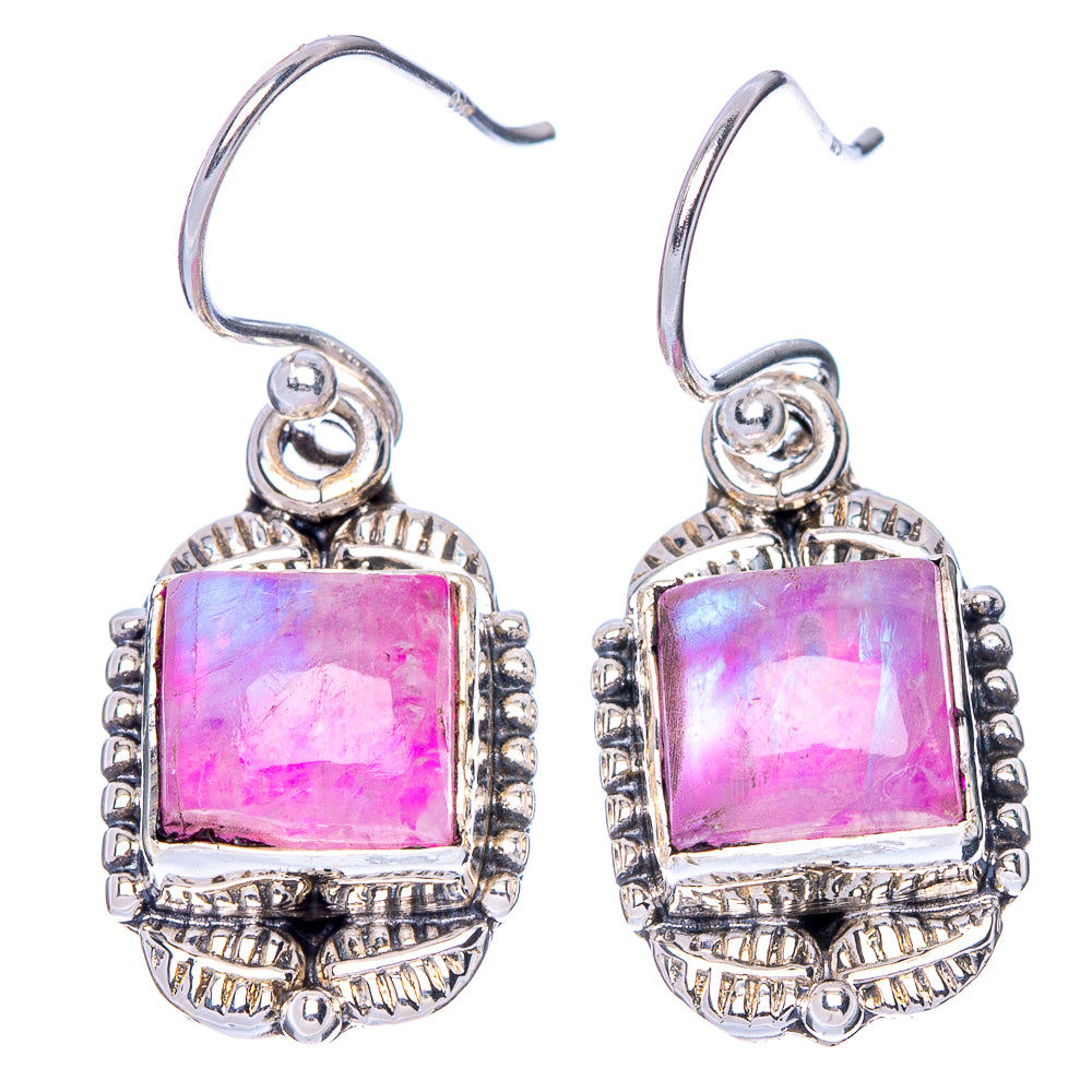 Pink Moonstone Earrings 1 3/8" (925 Sterling Silver) E1412