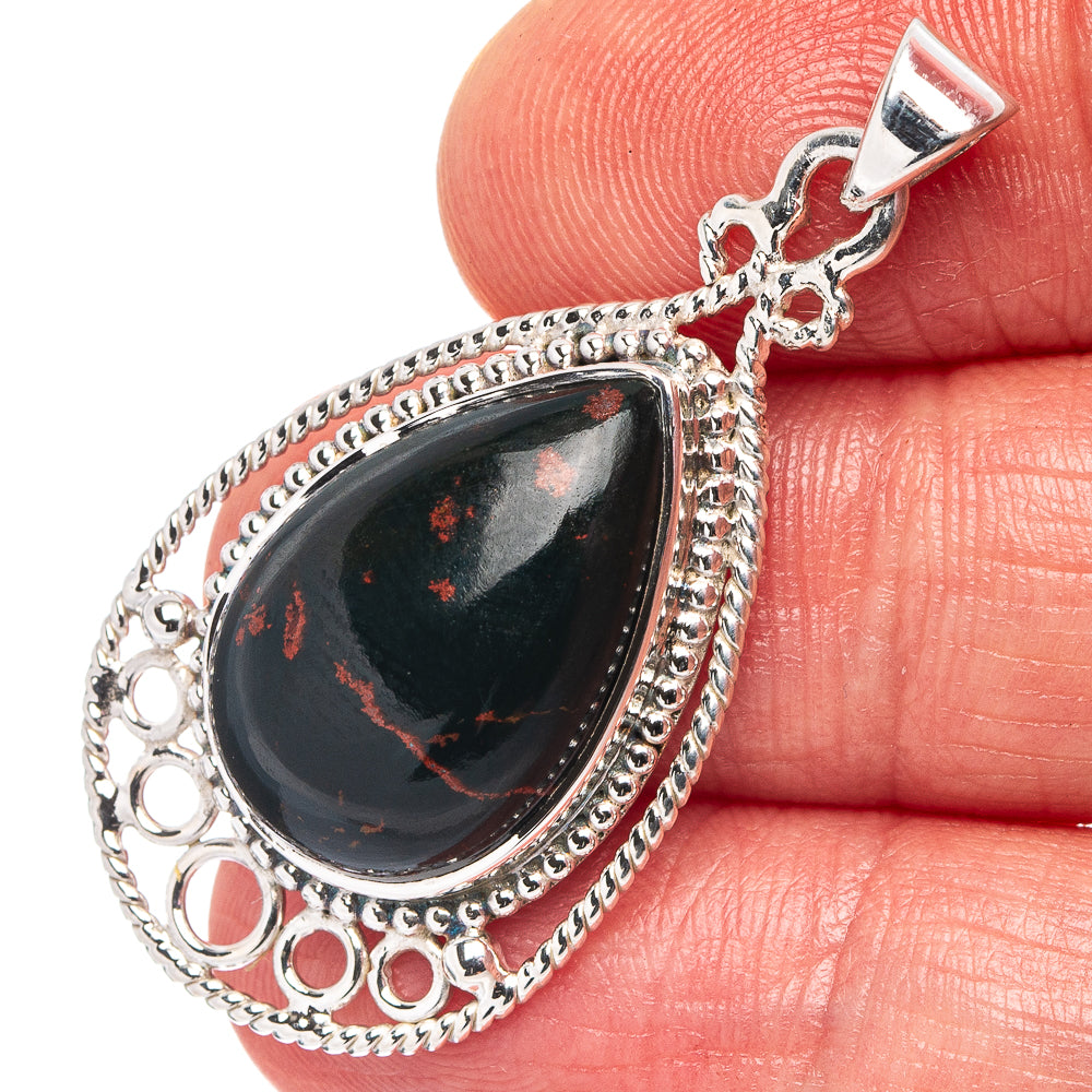 Premium Bloodstone Pendant 1 5/8" (.925 Sterling Silver)