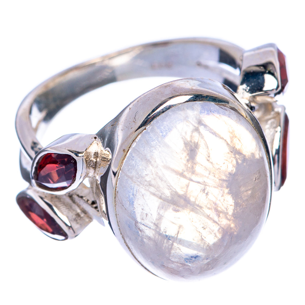 Rainbow Moonstone, Garnet Ring Size 6 (925 Sterling Silver) R144740