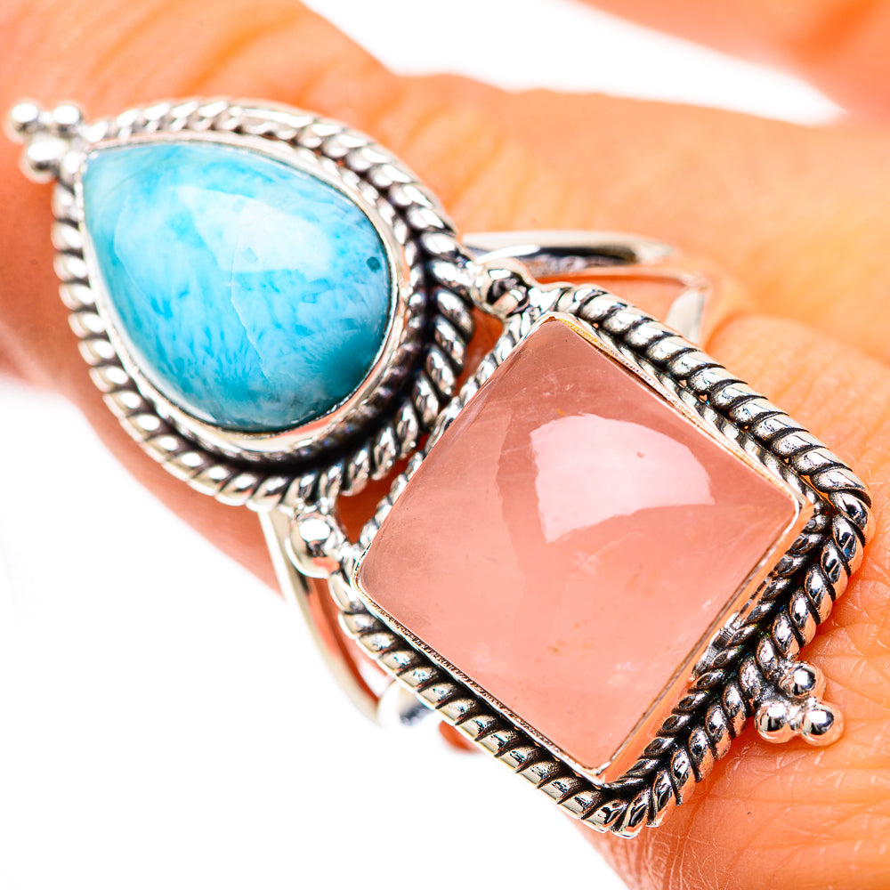 Large Rose Quartz, Larimar Ring Size 8.75 (925 Sterling Silver) RING139303