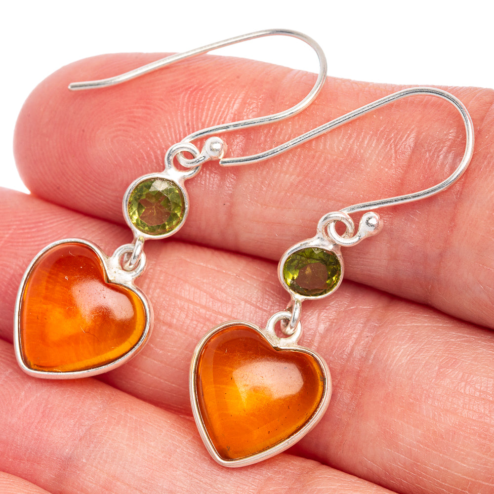 Carnelian Heart, Peridot Earrings 1 1/2" (925 Sterling Silver) E433510