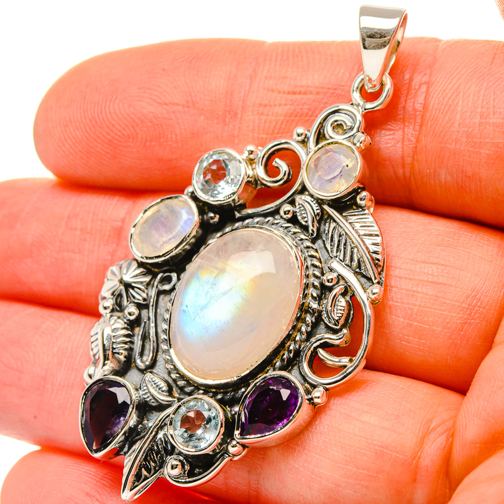Signature Rainbow Moonstone, Amethyst, Blue Topaz Pendant 2 1/8" (925 Sterling Silver) PD37842