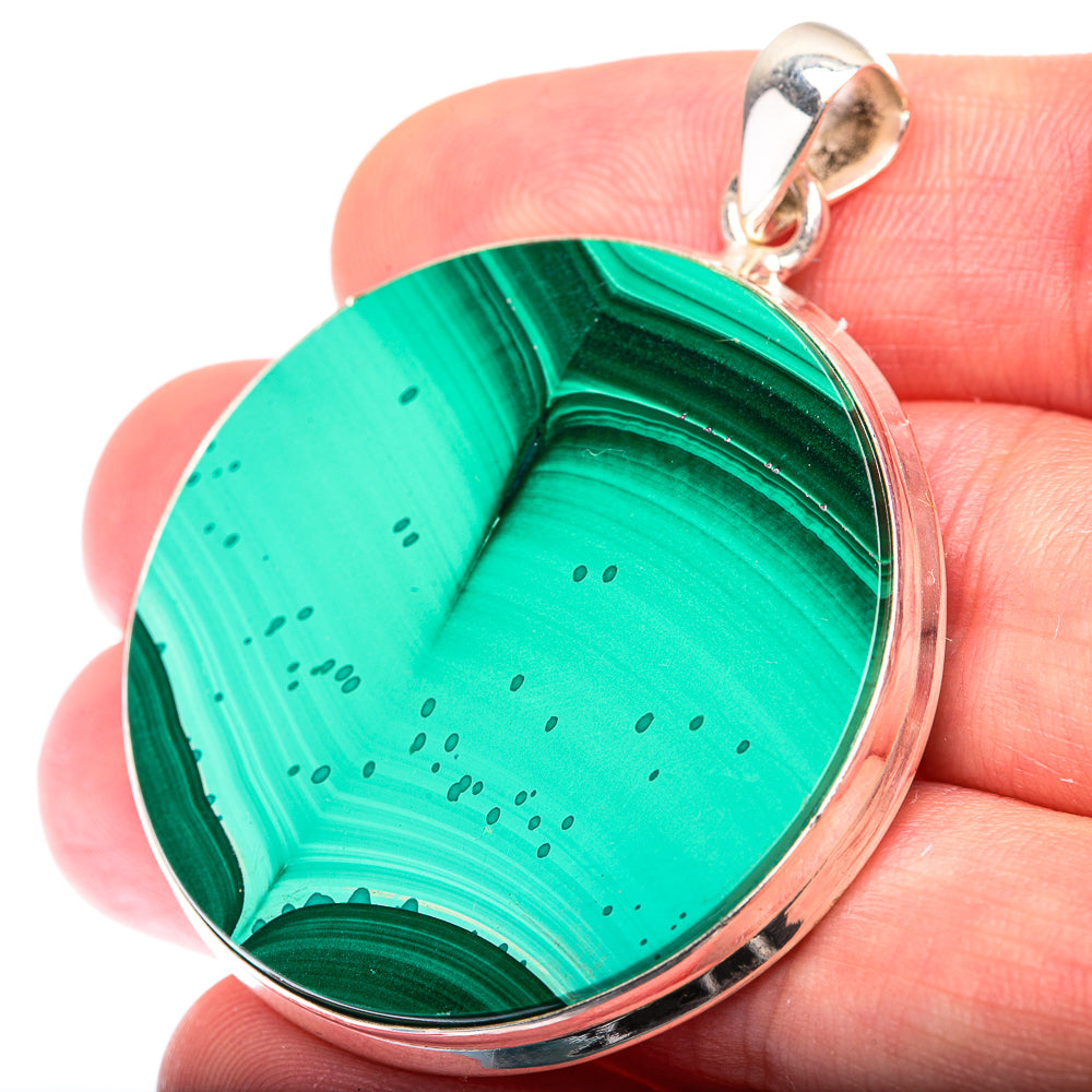 Malachite Coin Pendant 1 7/8" (925 Sterling Silver) PD38451