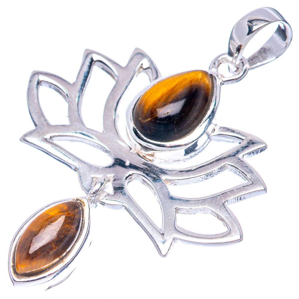 Tiger Eye Lotus Dainty Pendant 1 5/8" (925 Sterling Silver) P43569