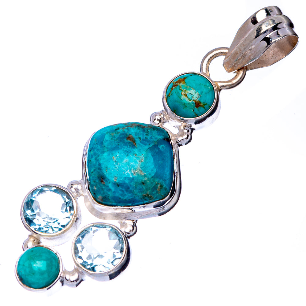 Rare Kingman Turquoise, Blue Topaz Pendant 1 3/4" (925 Sterling Silver) P41021