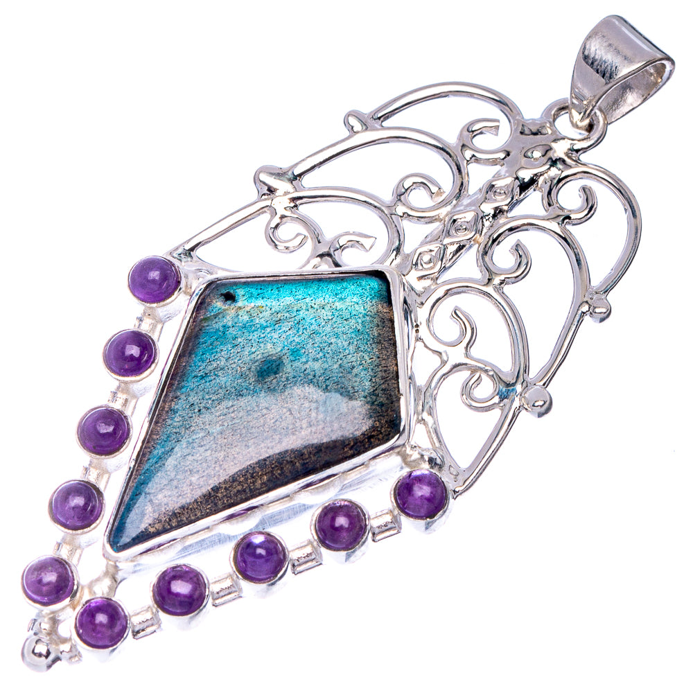 Signature Labradorite, Amethyst Pendant 2 1/4" (925 Sterling Silver) P41175