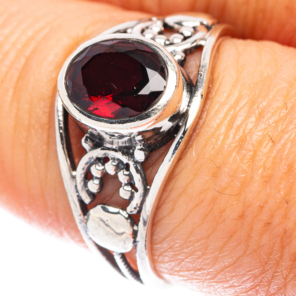 Garnet Dainty Ring Size 7.75 (925 Sterling Silver) R5863