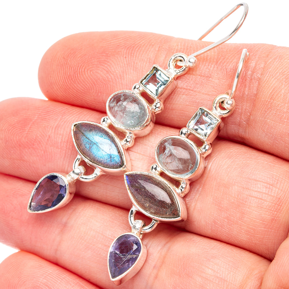 Labradorite, Tanzanite, Blue Topaz 925 Sterling Silver Earrings 2" (925 Sterling Silver) E2153