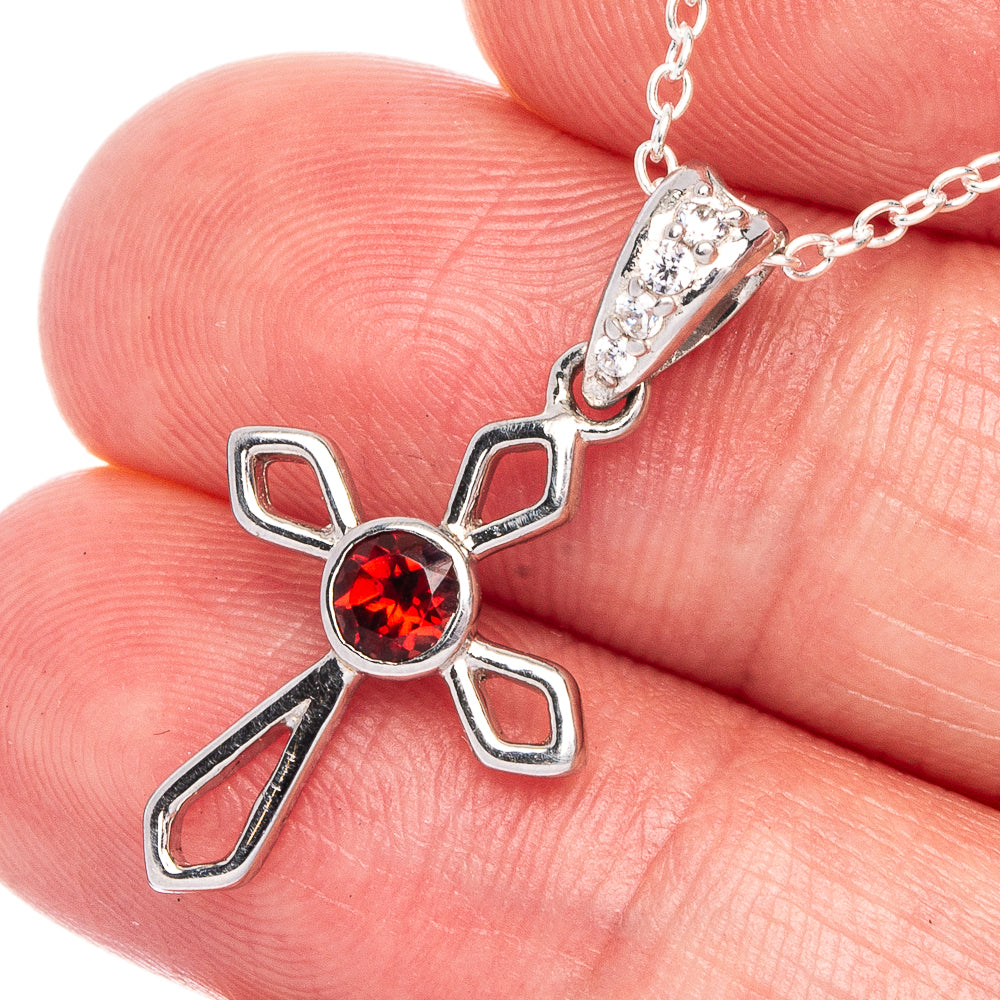 Garnet Cross Necklace 17 7/8" (925 Sterling Silver) N90061