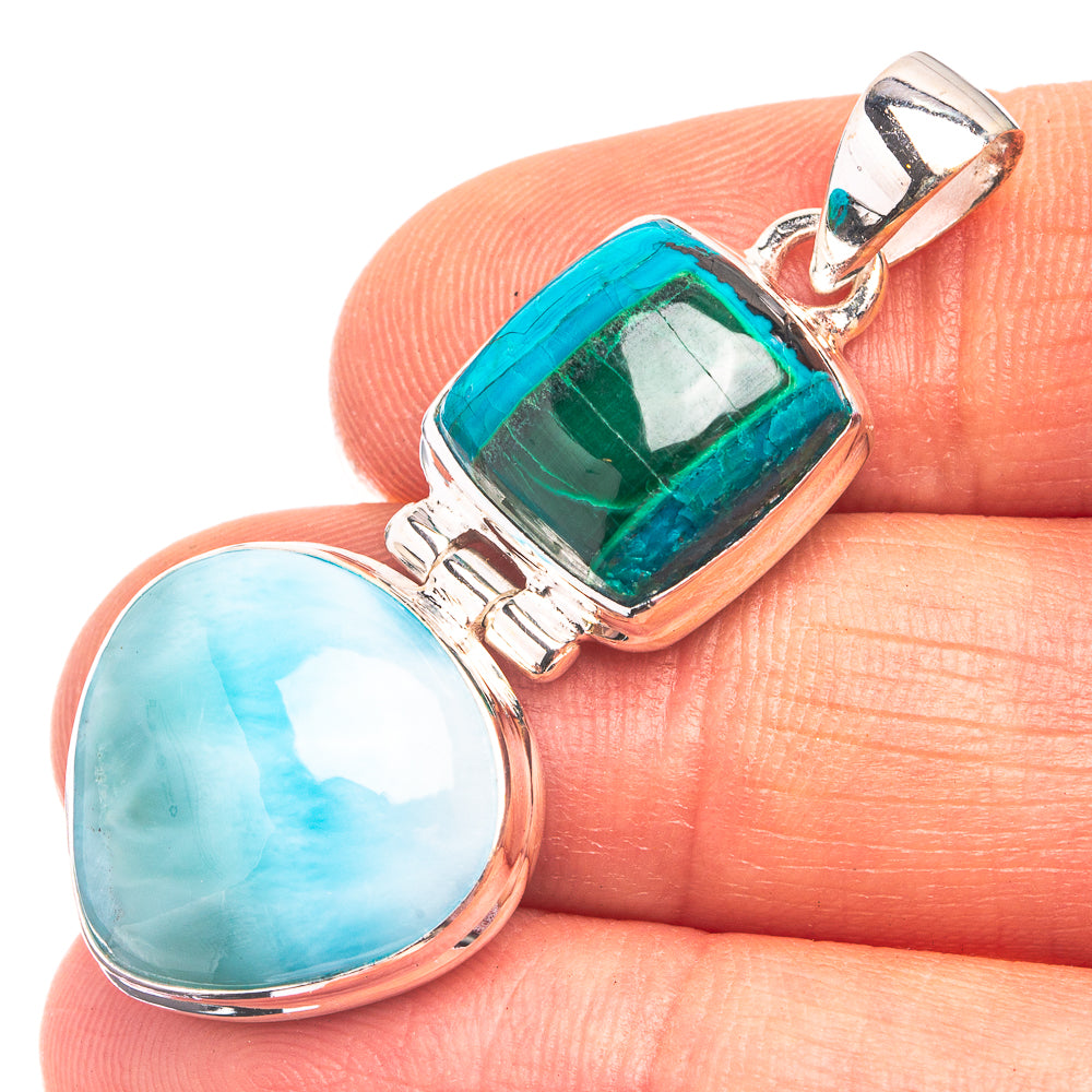 Larimar, Malachite In Chrysocolla Pendant 1 5/8" (925 Sterling Silver) P38859