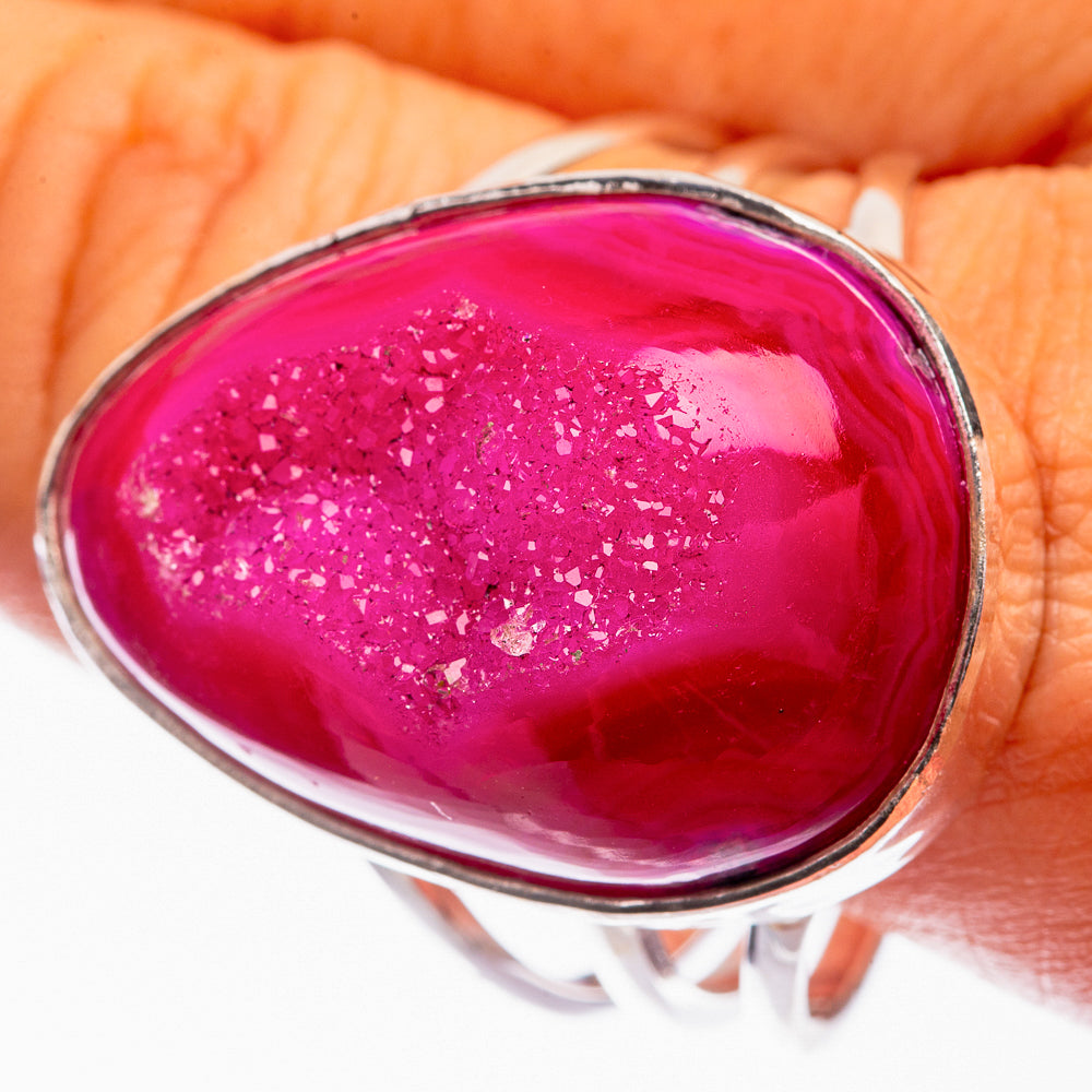 Large Pink Agate Druzy Ring Size 13 (925 Sterling Silver) R142205