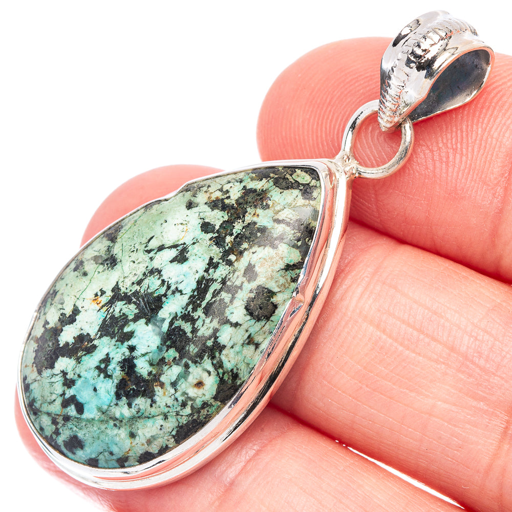 African Turquoise Jasper Pendant 1 3/4" (925 Sterling Silver) P44494