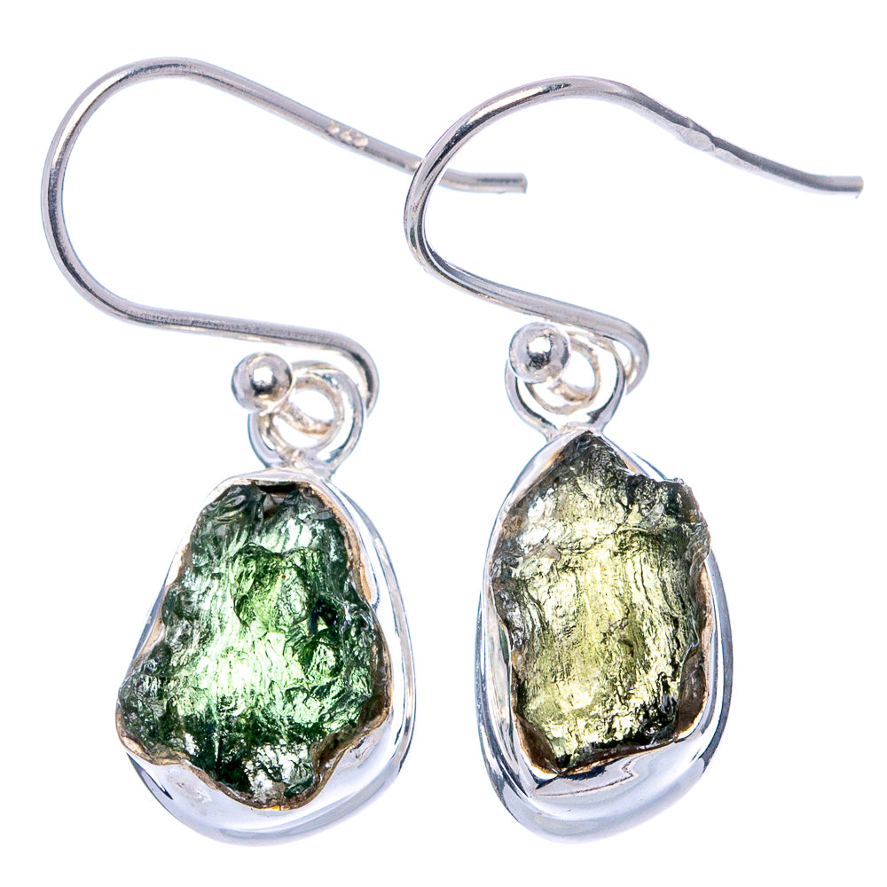 Rare Raw Moldavite Earrings 1 1/8" (.925 Sterling Silver)