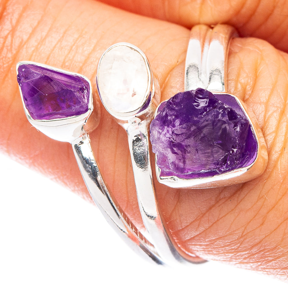Amethyst, Rainbow Moonstone Ring Size 8.5 (925 Sterling Silver) R6989
