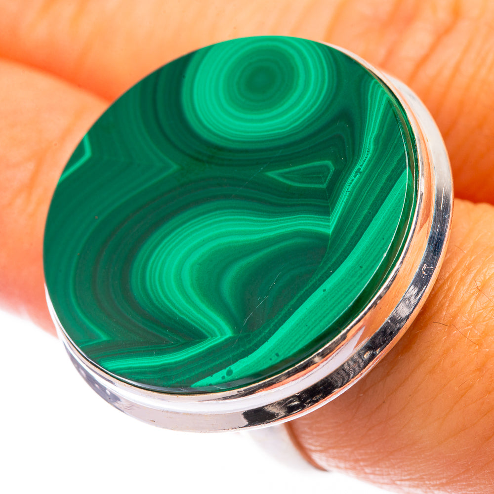 Large Malachite Coin Ring Size 7.75 (925 Sterling Silver) R141028