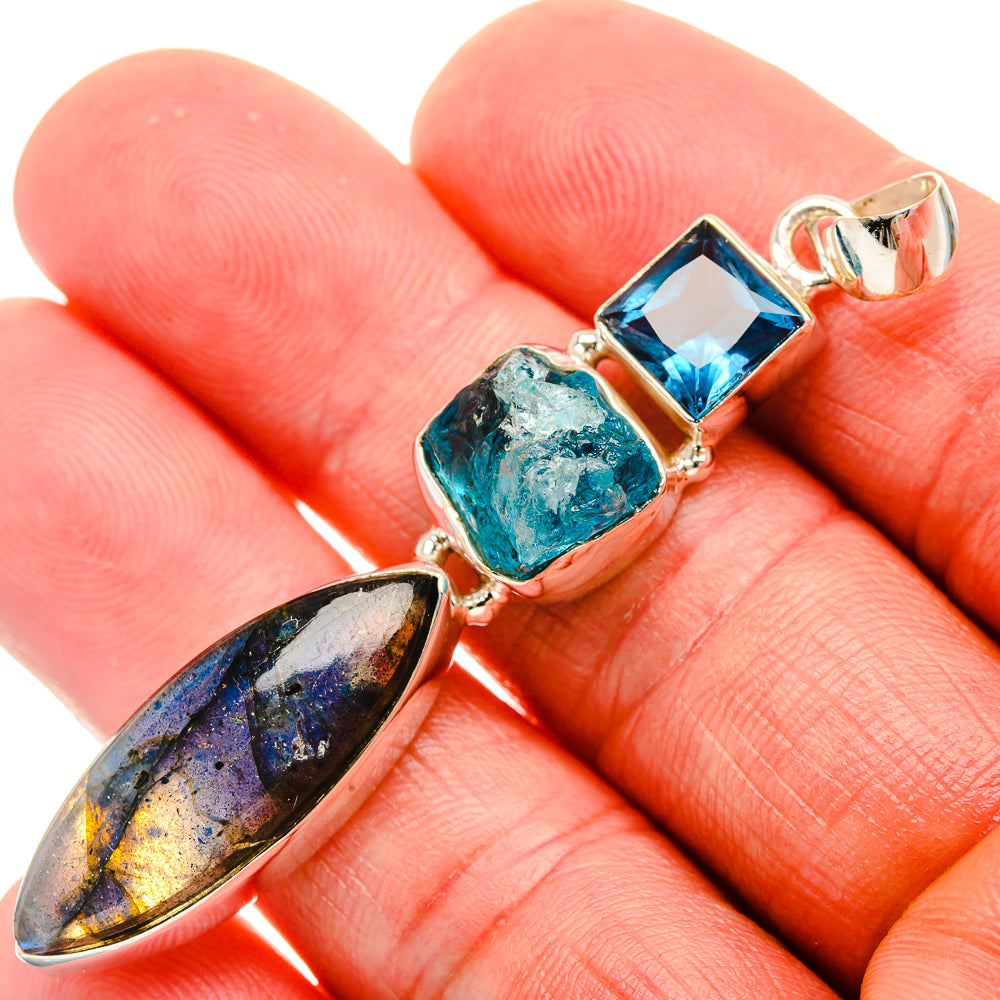 Labradorite, Apatite, Blue Topaz Pendant 2 1/2" (925 Sterling Silver) PD37948