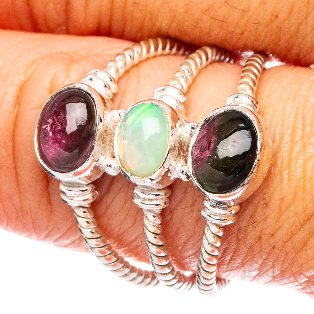 Rare Ethiopian Opal, Pink Tourmaline 925 Sterling Silver Ring Size 9 (925 Sterling Silver) R6073