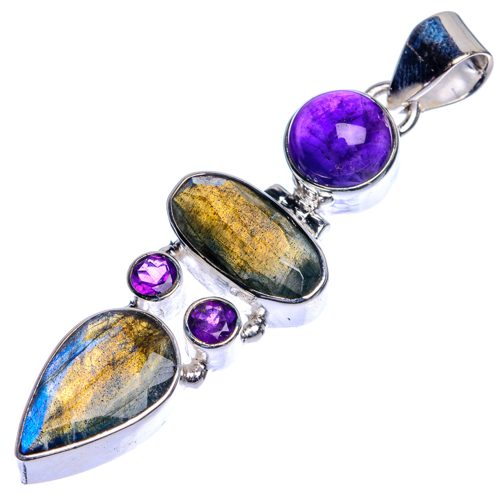 Labradorite, Amethyst Pendant 2 1/8" (925 Sterling Silver) P39738