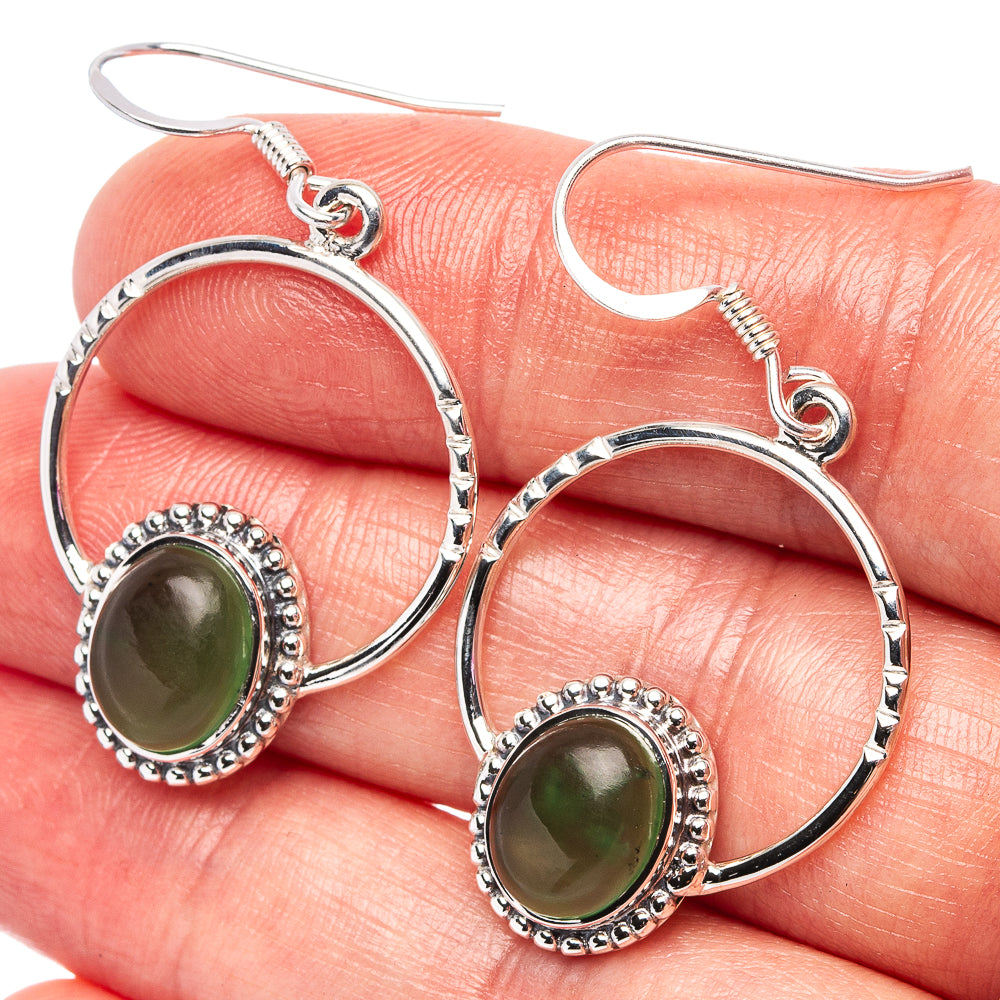 Premium Nephrite Jade Earrings 1 5/8" (.925 Sterling Silver)