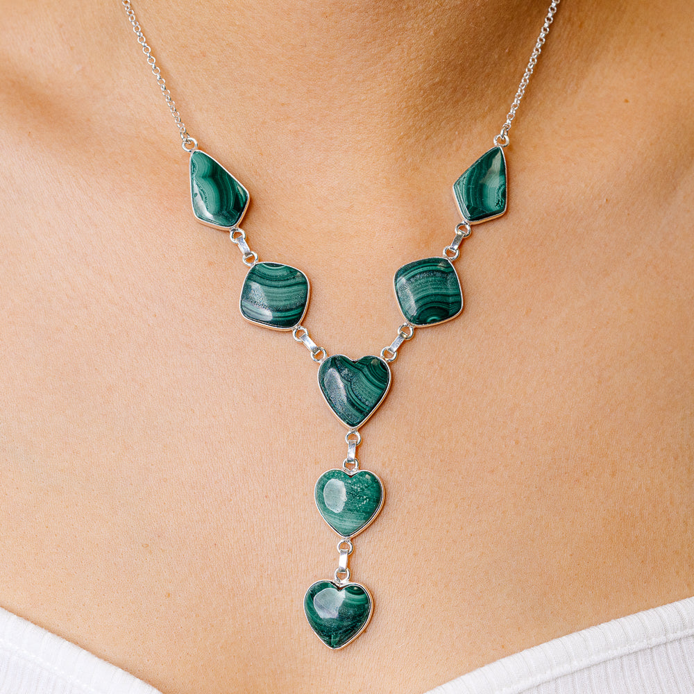 Malachite Heart Necklace 16.625 (925 Sterling Silver) NEC90228