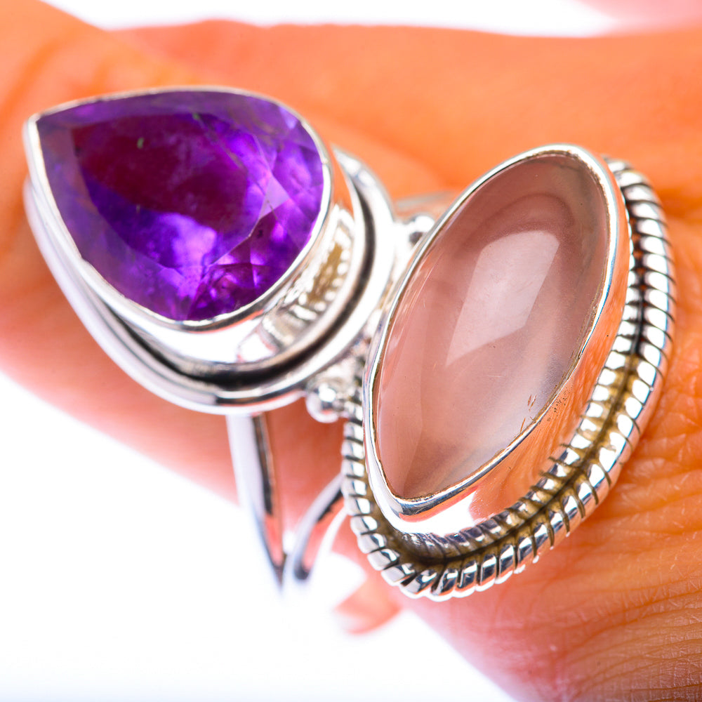 Large Rose Quartz, Amethyst Ring Size 11.75 (925 Sterling Silver) RING139977