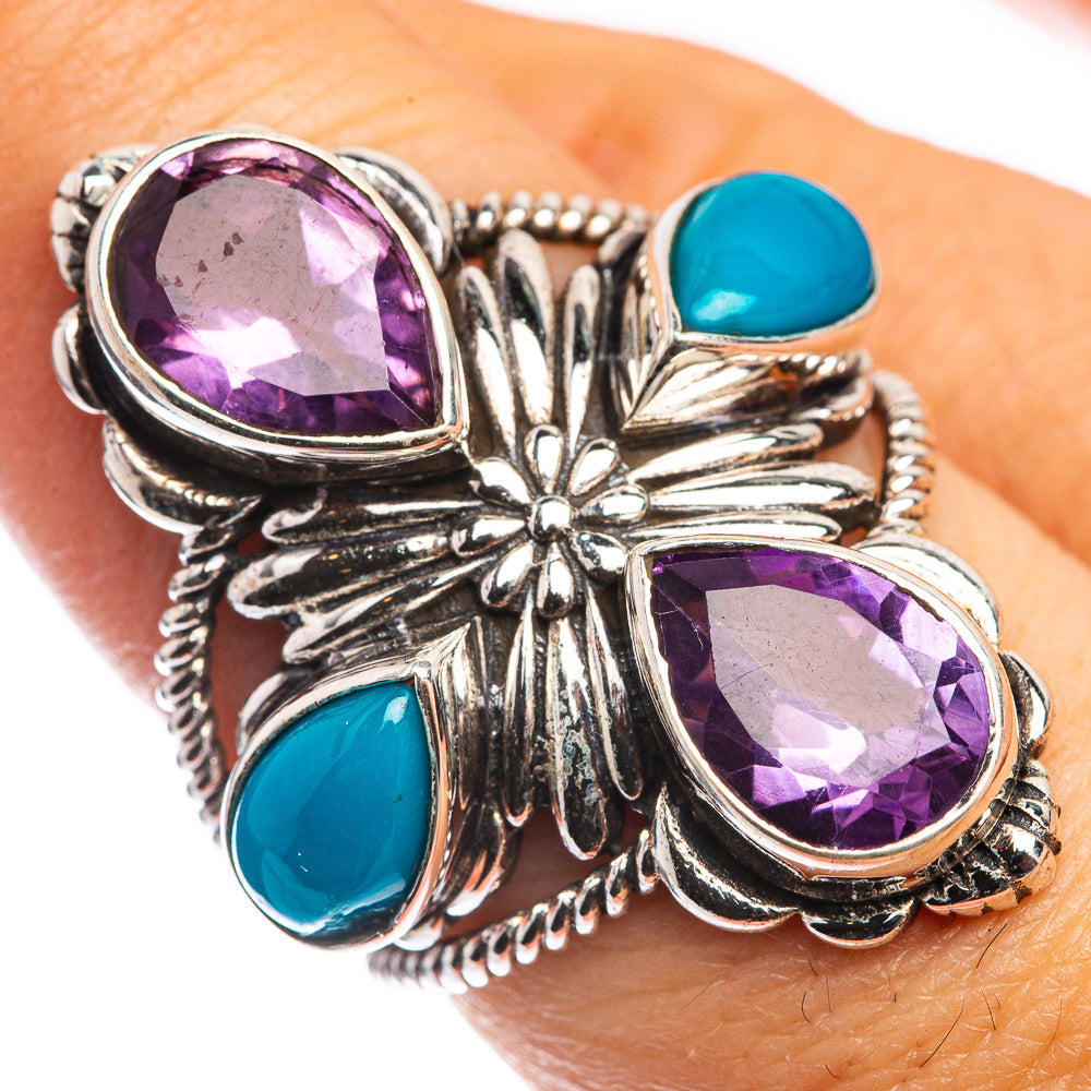 Large Faceted Amethyst, Sleeping Beauty Turquoise Ring Size 7.75 (925 Sterling Silver) RING143366