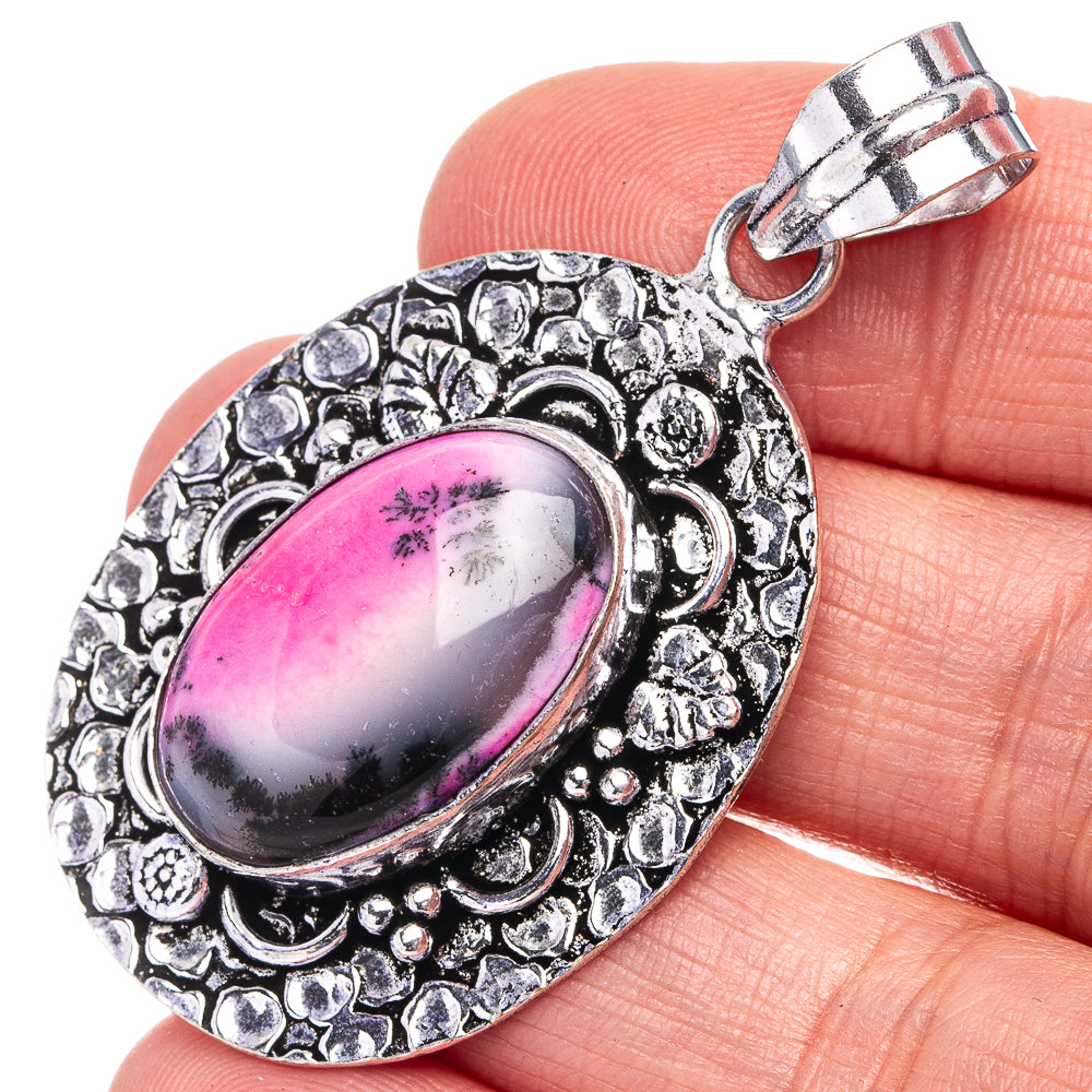 Pink Dendritic Opal Pendant 2" (German Silver)