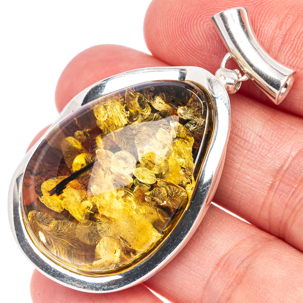 Anasilvercos Baltic Amber Pendant 1 3/4" (925 Sterlnig Silver)
