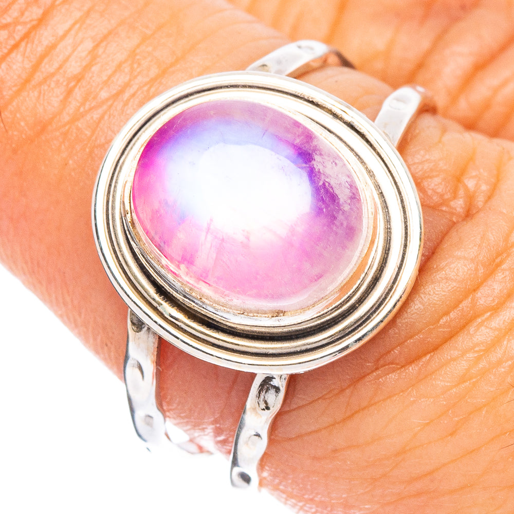 Pink Moonstone Ring Size 7.75 (925 Sterling Silver) R7952