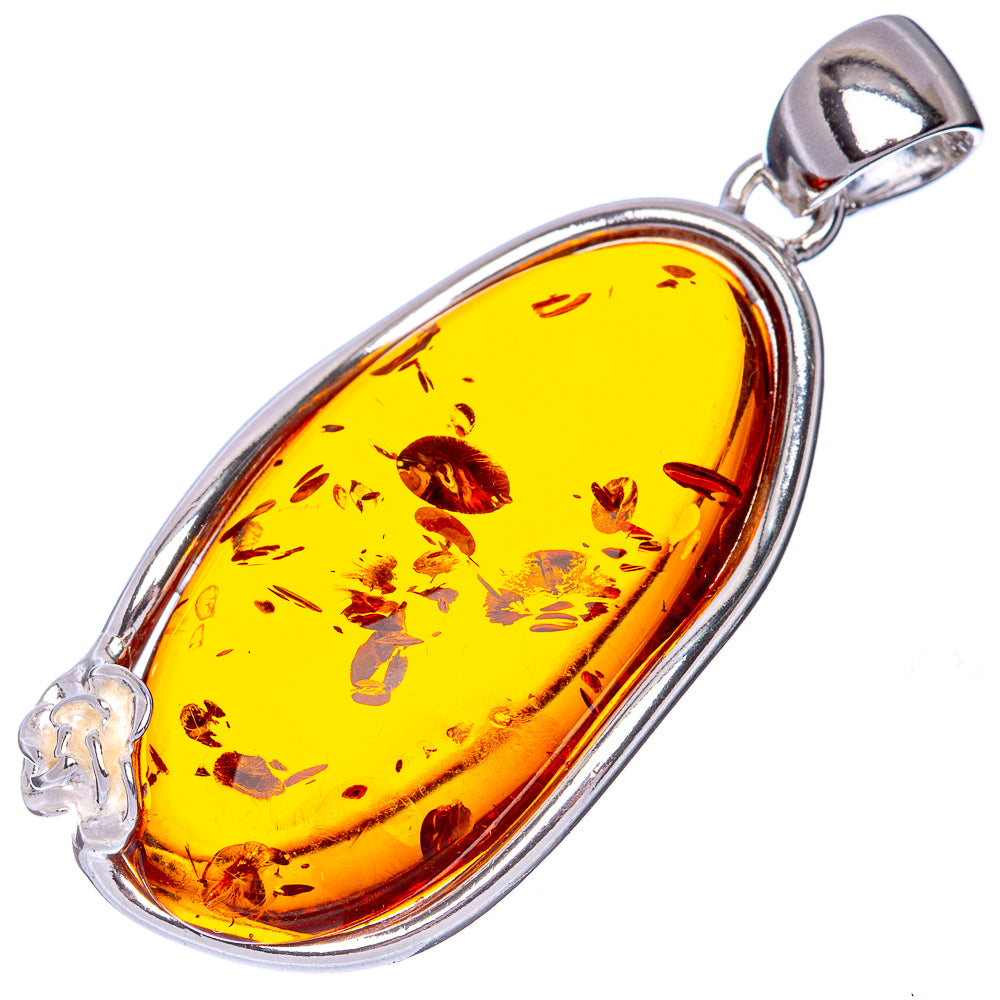 Anasilvercos Baltic Amber Pendant 2" (925 Sterlnig Silver)
