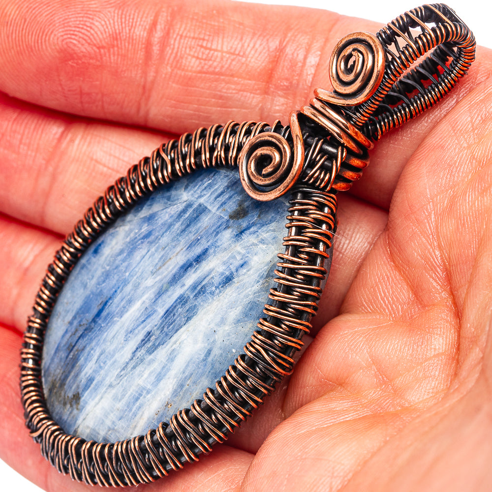 Kyanite Wire Wrap Pendant 2 3/4" (Oxidized Copper)