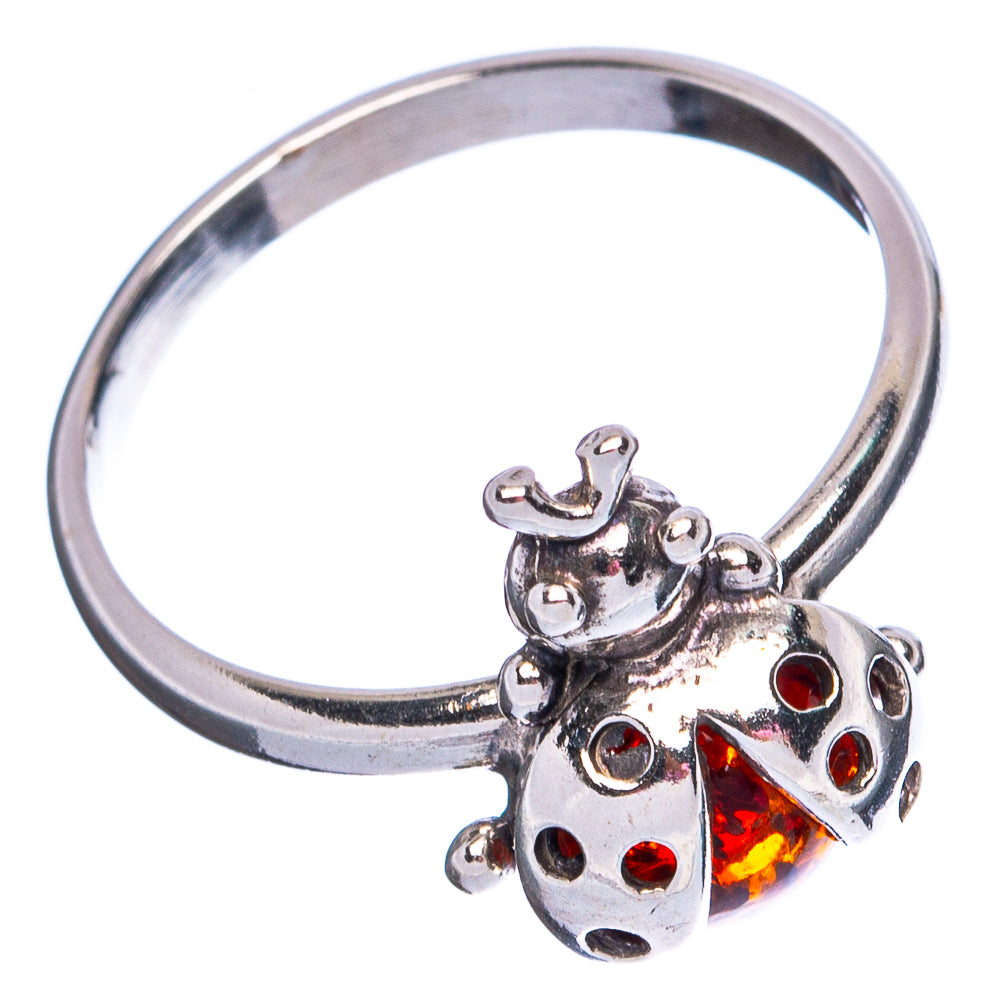 Baltic Amber Ladybug Ring Size 7.5 (.925 Sterling Silver)