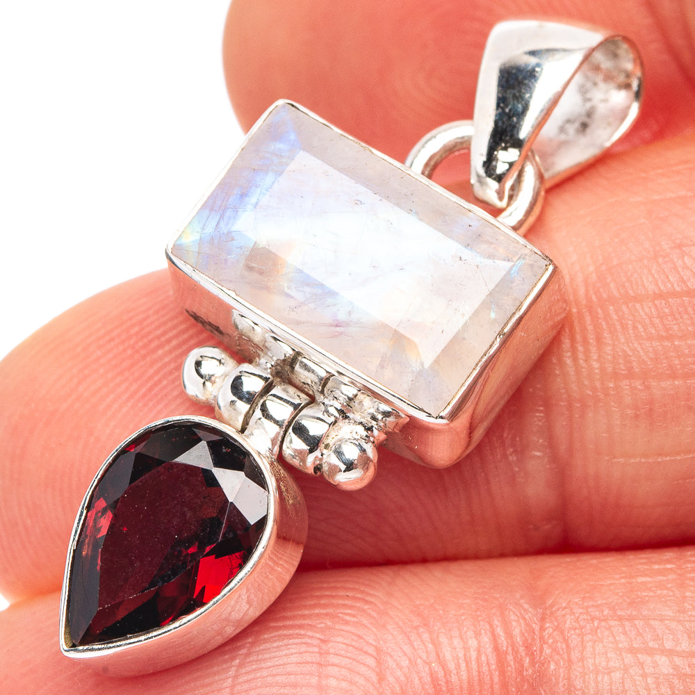 Faceted Rainbow Moonstone Pendant 1 3/8" (.925 Sterling Silver)