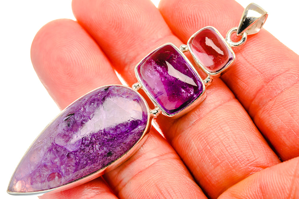 Charoite, Amethyst 925 Sterling Silver Pendant 3" (925 Sterling Silver) PD38355
