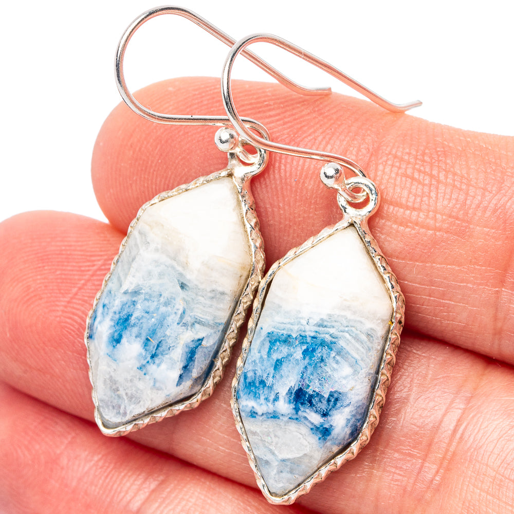 Blue Scheelite Earrings 1 5/8" (.925 Sterling Silver)