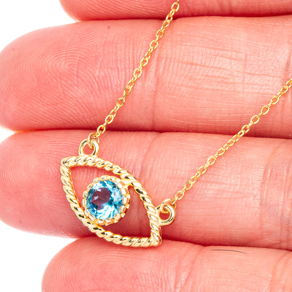 Gold Plated Blue Topaz Eye Necklace 17 7/8" (925 Sterling Silver) N90082