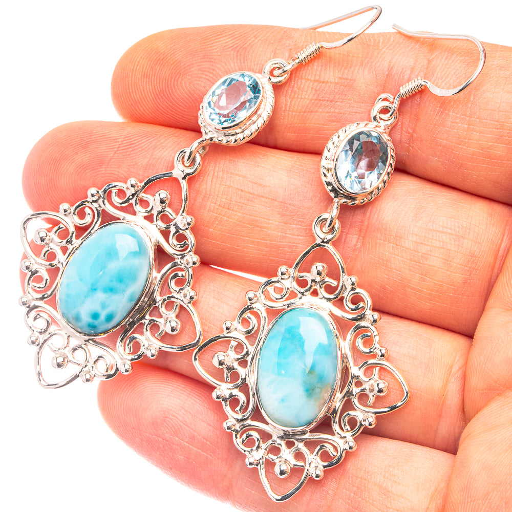 Signature Larimar, Blue Topaz Earrings 2 5/8" (925 Sterling Silver) E432343