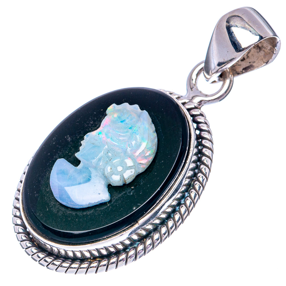 Lady Face Opal Cameo 925 Sterling Silver Pendant 1 3/8" (925 Sterling Silver) P42660