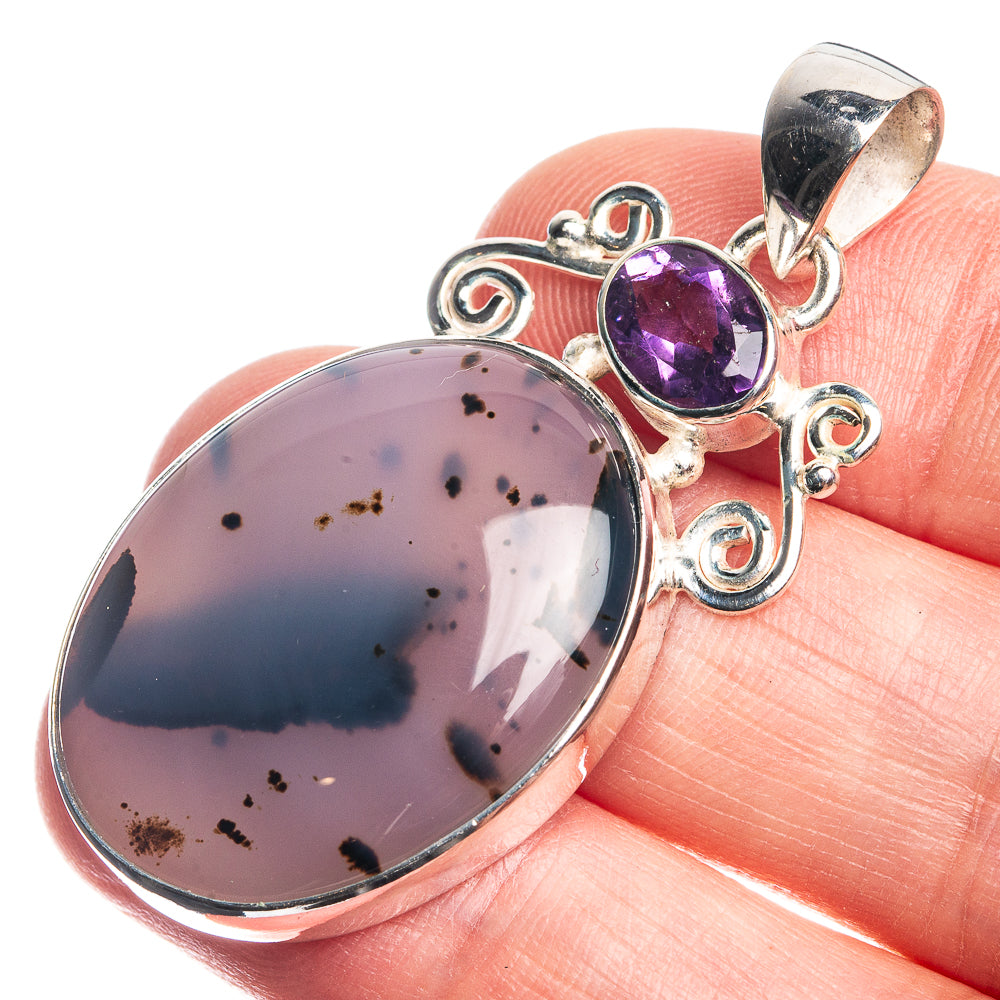 Montana Agate, Amethyst 925 Sterling Silver Pendant 1 3/4"
