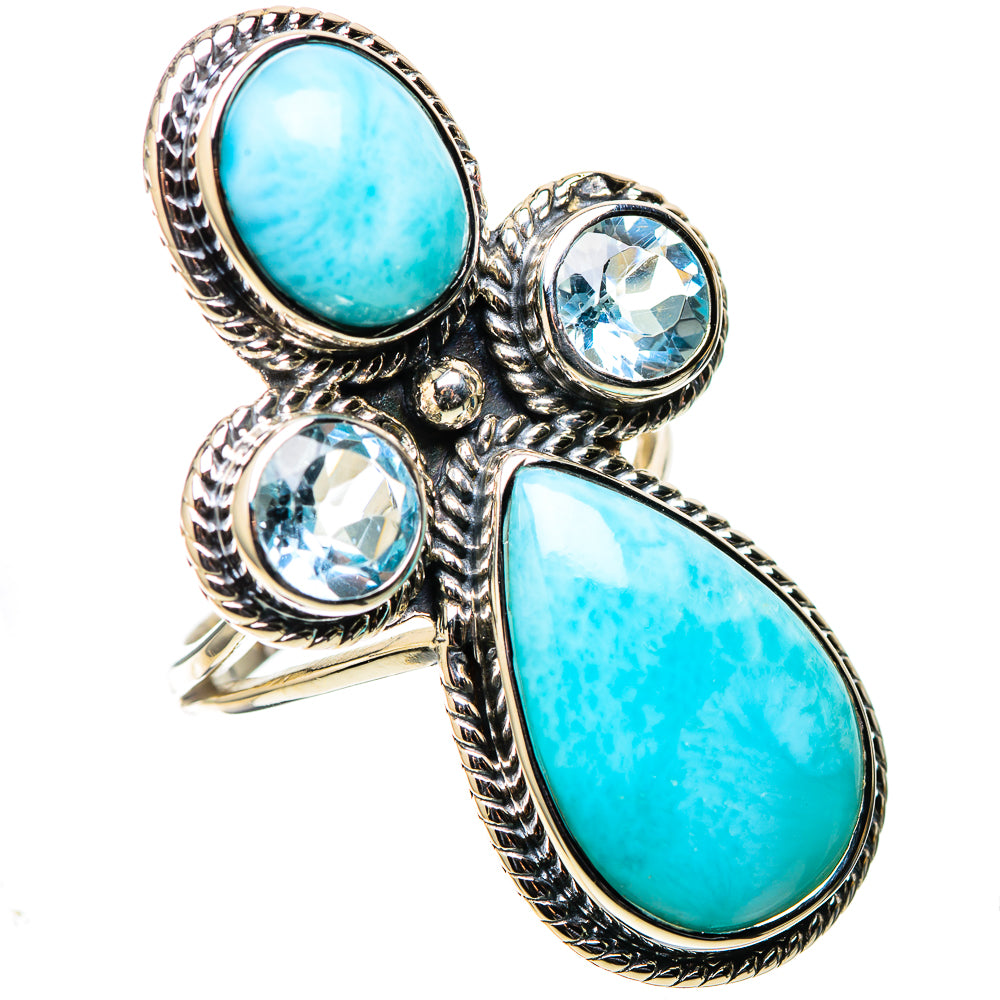 Signature Large Larimar, Blue Topaz Ring Size 7.5 (925 Sterling Silver) RING138181